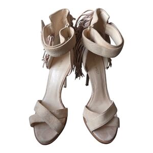 Nine West Cream Fringe Heeled Sandals